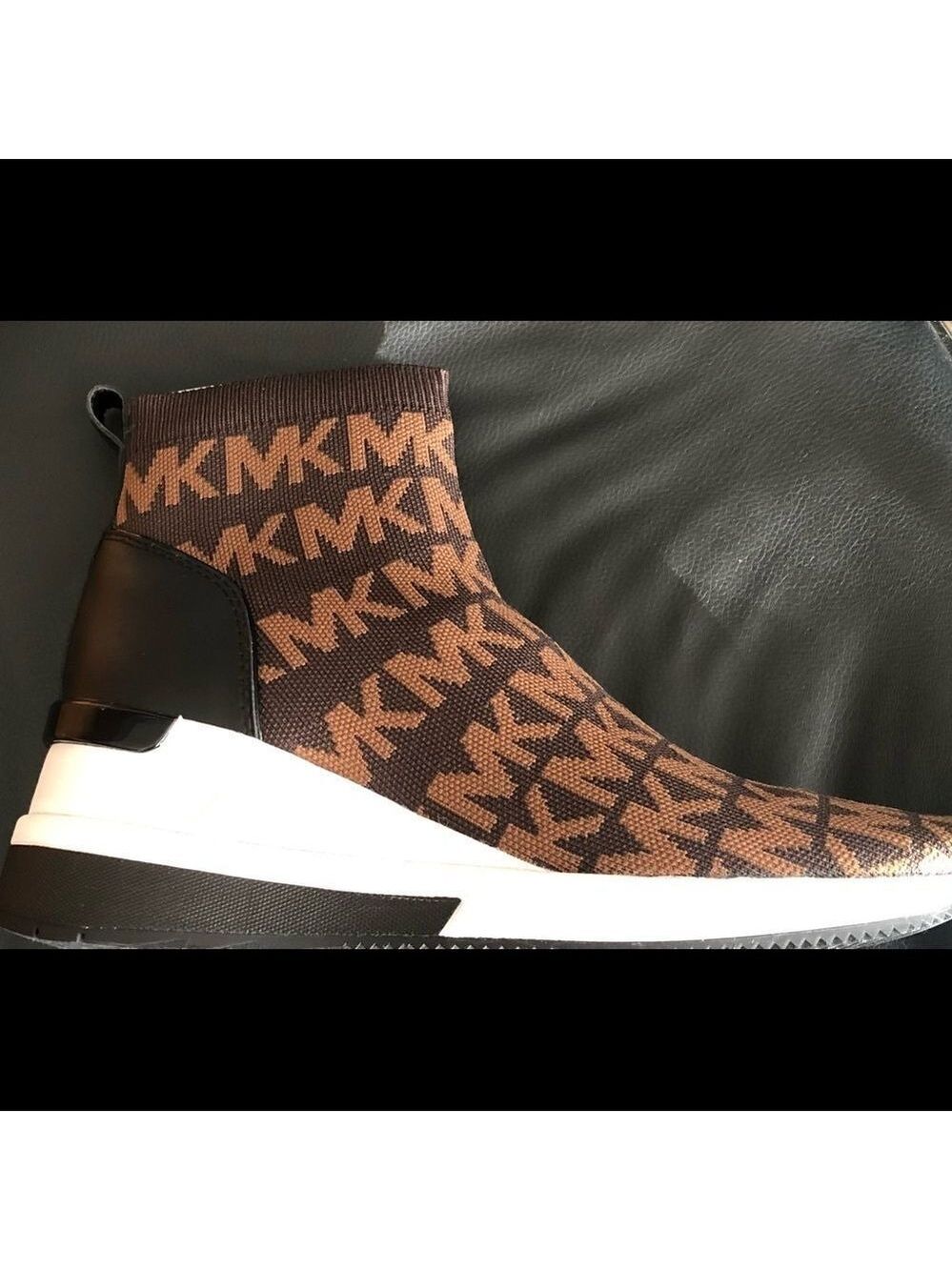 Michael Kors Skyler Logo Chocolate Stretch Knit Sock size 8.5 - Picture 4 of 7